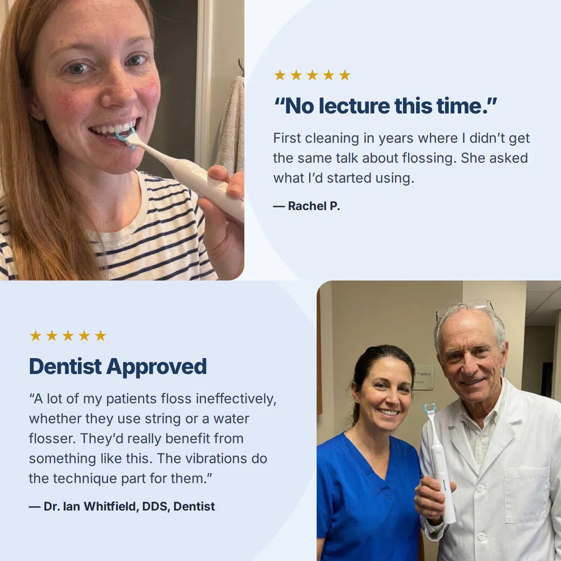 Customer and dentist reviews: Rachel P. says No lecture this time, and Dr. Ian Whitfield, DDS, calls Essoon dentist approved